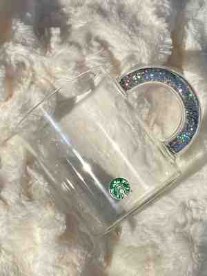 NEW Starbucks Holiday 2019 Clear Glass Mug Holographic Loose Glitter Handle 12oz - Sold on eBay Jan, 1st 2020 for $25.00