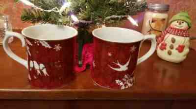 2 STARBUCKS CHRISTMAS HOLIDAY COFFEE MUGS CUPS RED WHITE DOVES BY ROSANNA 2010 - Sold on eBay Jan, 1st 2020 for $16.00