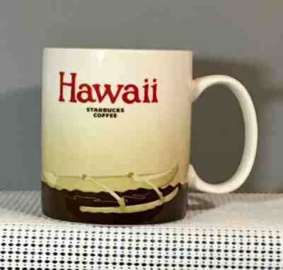Starbucks 'Hawaii' Coffee Mug Palm trees And Hawaiian Canoe 2012 16 fl oz - Sold on eBay Jan, 1st 2020 for $15.50