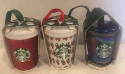 NEW 3 - Starbucks Coffee 2018 Holiday Ceramic Ornaments Mini Go Cup Collectibles - Sold on eBay Jan, 1st 2020 for $24.99