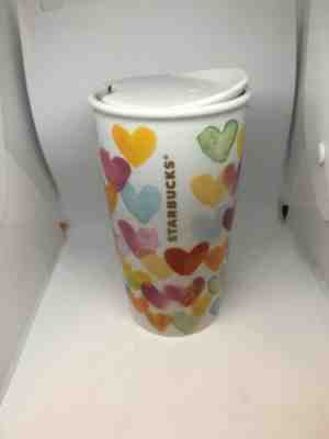 Starbucks 2015 Watercolor Hearts Ceramic Travel Mug Tumbler 10 oz Coffee Cup - Sold on eBay Jan, 1st 2020 for $16.50