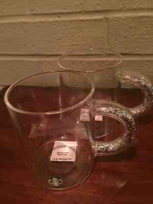 Starbucks Clear Glass Mugs With Silver Glitter in Handle Set of 2 NEW 2019  - Sold on eBay Jan, 1st 2020 for $59.99