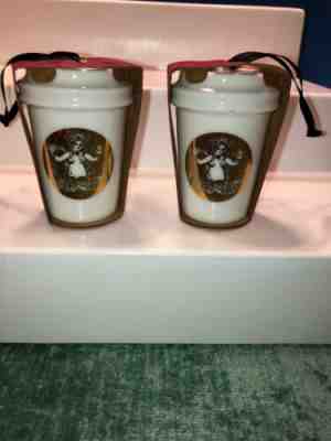 Starbucks (2) 2015 original gold logo Pike Place ceramic coffee cup ornament NEW - Sold on eBay Jan, 1st 2020 for $22.99