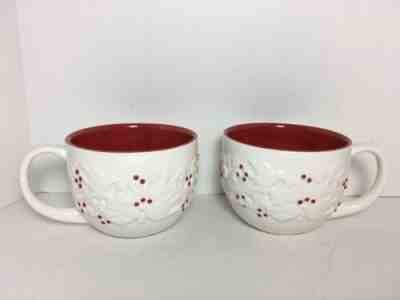 Starbucks 2008 Holiday Mug 3D Embossed Dove Berries Red White 12 Oz Set 2 Cups - Sold on eBay Dec, 31st 2019 for $17.99