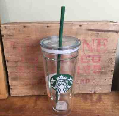 FLAW* 2017 Starbucks Venti Clear Glass Double Wall Cold Cup Tumbler 20oz - Sold on eBay Dec, 31st 2019 for $50.00