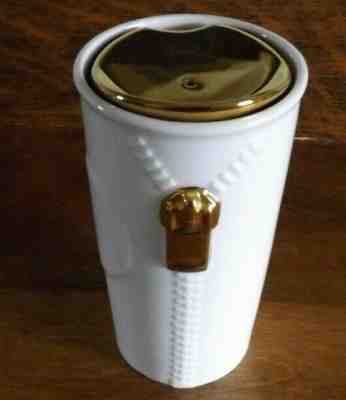 Starbucks Coffee Gold Zipper Traveler Tumbler Travel Mug 2015 10 oz Double Wall - Sold on eBay Dec, 31st 2019 for $29.95