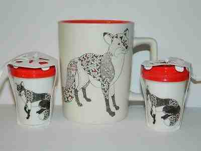 Starbucks Xmas Ornament 2017 Fox Holiday Ceramic Red Lid Coffee Mug Cup Set/3 - Sold on eBay Dec, 31st 2019 for $19.93