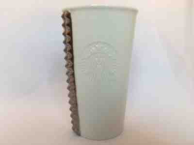 Starbucks 2014 White Ceramic Double Wall Tumbler 10 Fl Oz/ 296 mL Studs Chrome - Sold on eBay Dec, 31st 2019 for $22.95