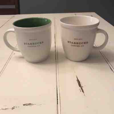 Starbucks Coffee Co. 2007 White Green/Red Christmas Holiday Set of 2 Mugs Cups - Sold on eBay Dec, 31st 2019 for $20.99