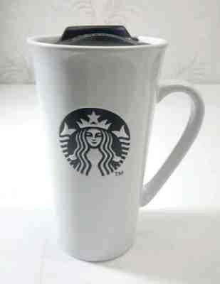 Starbucks White with Black Mermaid Logo Travel Coffee Mug Cup with Lid - Sold on eBay Dec, 31st 2019 for $17.50