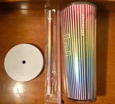 Starbucks Rainbow Pride Holographic Love Cold Cup Tumbler 24Oz & Rainbow Straw - Sold on eBay Dec, 31st 2019 for $29.00