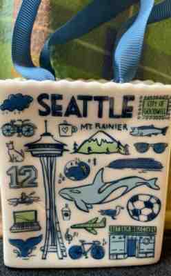 Starbucks Ceramic SEATTLE Shopping Bag Hanging Ornament BEEN THERE Blue NWT - Sold on eBay Dec, 30th 2019 for $18.50