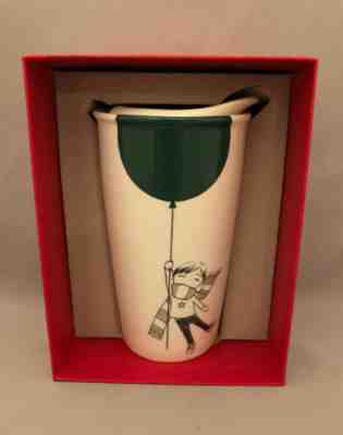 Starbucks Boy Flying Green Balloon Ceramic Travel Cup 12 Oz.  2014. NWB! - Sold on eBay Dec, 30th 2019 for $40.00