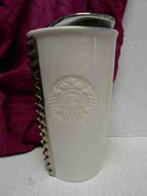 Starbucks 2014 White Ceramic Tumbler Silver Tone Studs - Sold on eBay Dec, 30th 2019 for $24.95