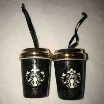 2 Starbucks 2015 NYC New York City Black Gold Coffee Cup Christmas Ornament New! - Sold on eBay Dec, 30th 2019 for $20.00