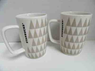 2 Starbucks Coffee Cup Mug Beige Triangles 8 oz  - Sold on eBay Dec, 30th 2019 for $24.99