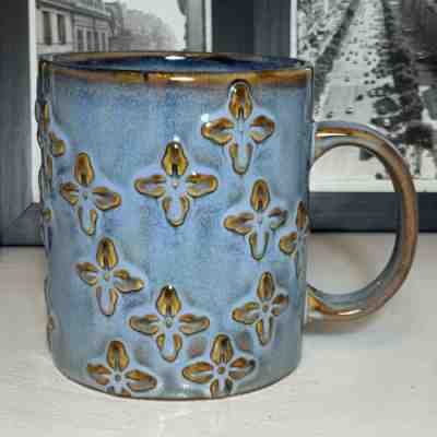 STARBUCKS COFFEE 2008 Mug/Cup Blue Stoneware Luxury 3D Flower Design 16 oz. EUC - Sold on eBay Dec, 30th 2019 for $24.24