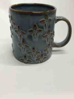 Starbucks 2008 Blue Mug Brown Embossed Flowers Petals (C017) - Sold on eBay Dec, 30th 2019 for $36.50
