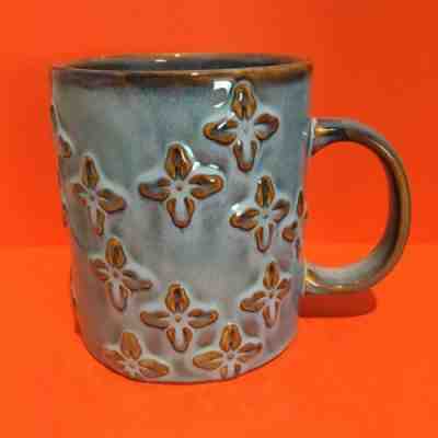 Starbucks Coffee Mug 2008 Embossed Flowers Teal Blue Brown Cup 16 oz 473 ML RARE - Sold on eBay Dec, 30th 2019 for $32.25