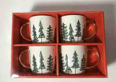 Starbucks Christmas Boxed Mug Cup Set 2015 Pine Trees Gold Handle White - NIB - Sold on eBay Dec, 30th 2019 for $18.00
