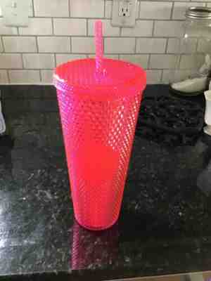 NEW STARBUCKS 2019 Neon Hot Pink Studded Cold Cup Tumbler WINTER HOLIDAY 24 oz - Sold on eBay Dec, 30th 2019 for $19.00