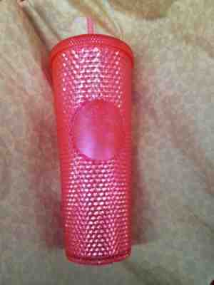 STARBUCKS 2019 Neon Pink Studded Cold Cup Tumbler WINTER HOLIDAY 24 oz - Sold on eBay Dec, 30th 2019 for $18.88