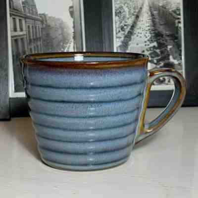 STARBUCKS COFFEE CO. 2008 Blue Ribbed 12 oz Mug Wide Mouth Thumb Rest EUC - Sold on eBay Dec, 30th 2019 for $16.16