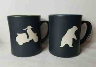 Pair of Starbucks Scooter Moped & Bear Coffee Black Embossed Cup Mug 2011 16oz - Sold on eBay Dec, 29th 2019 for $19.99