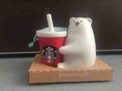 NIB 2019 Starbucks Holiday White Polar Bear Hugging Red Cup Ornament -No Card - Sold on eBay Dec, 29th 2019 for $32.99