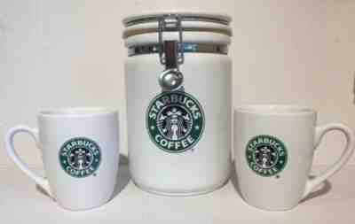 Starbucks Bee House Coffee Canister White with Mermaid Logo & 2 Matching Mugs - Sold on eBay Dec, 29th 2019 for $33.40