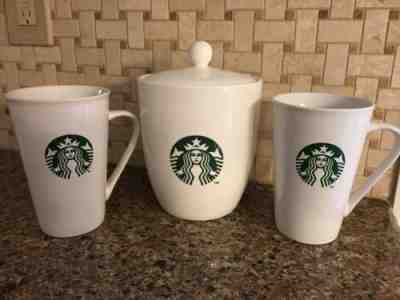 STARBUCKS White Green Mermaid Logo Canister w/ Lid & 2 - 16 oz Coffee Mugs - Sold on eBay Dec, 29th 2019 for $19.00