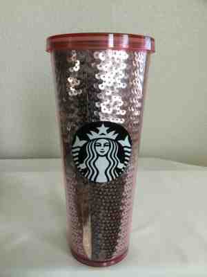 Starbucks 2017 Pink Rose Sequins Tall 24 oz Limited Edition Holiday Tumbler - Sold on eBay Dec, 29th 2019 for $29.00