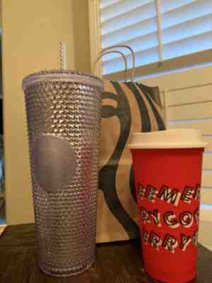 New Starbucks 2019 Bling Platinum Studded Cold Tumbler 24oz (FREE RED CUP) - Sold on eBay Dec, 29th 2019 for $25.00