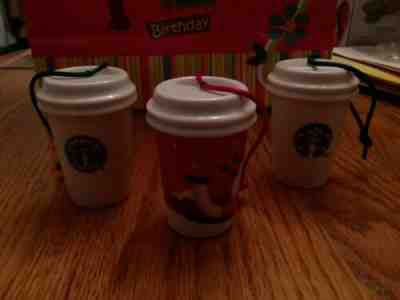 2011 Starbucks Set of 3 Ceramic Coffee Mug Christmas Ornaments Different Logos - Sold on eBay Dec, 29th 2019 for $15.95