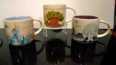 SET of 3 STARBUCKS DISNEY WORLD YOU ARE HERE MUGS 14 oz  2017 EXCELLENT PREOWNED - Sold on eBay Dec, 29th 2019 for $110.99