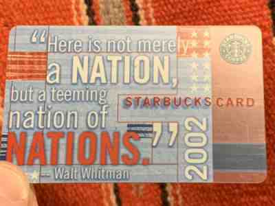 Very HTF 2002 Walt Whitman Starbucks Card Great Condition Intact Pin - Sold on eBay Dec, 29th 2019 for $65.00