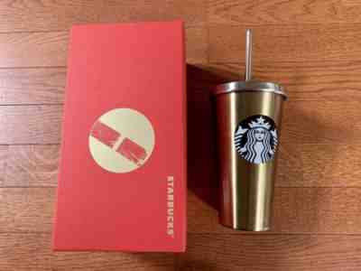 Starbucks GOLD Tumbler Cold Stainless Steel 16oz 2014 Dot Collection Metal Straw - Sold on eBay Dec, 29th 2019 for $24.75