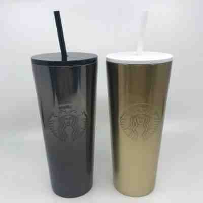 2019 Starbucks Holiday Stainless Steel BLACK & GOLD Glitter Tumblers Venti 24 oz - Sold on eBay Dec, 29th 2019 for $50.00