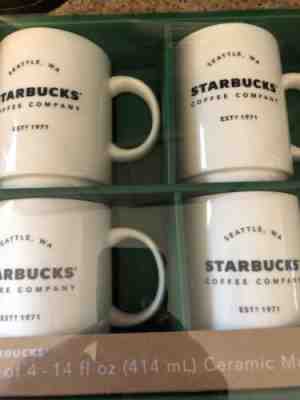 Set of 4 Starbucks Ceramic Mugs 14oz White New Giftpack - Sold on eBay Dec, 29th 2019 for $17.60