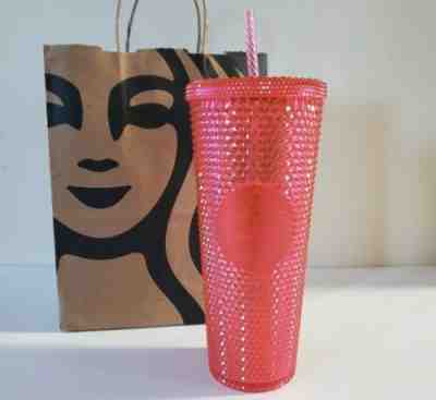Starbucks Venti Iridescent Neon Pink Stud Studded Tumbler Cups 2019 Holiday Xmas - Sold on eBay Dec, 29th 2019 for $24.00