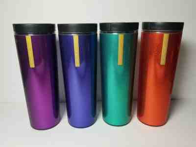 Starbucks Textured Plastic Tumbler Set of 4 Orange Blue Indigo Purple Coffee Cup - Sold on eBay Dec, 29th 2019 for $37.99