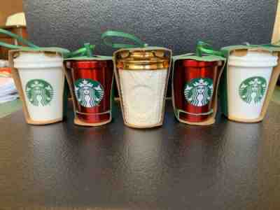 Starbucks Lot of 5 Christmas Ornaments Tumbler Hot Cup Ceramic Red Gold White - Sold on eBay Dec, 28th 2019 for $21.99