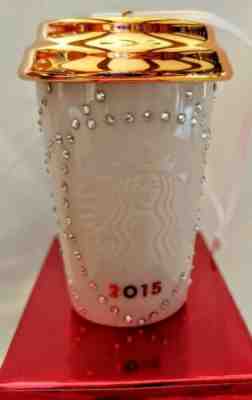 STARBUCKS 2015 Swarovski Crystal Christmas Ornament Ceramic White  New In Box - Sold on eBay Dec, 28th 2019 for $21.50