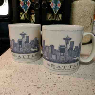 2 2006-07 Seattle Starbucks Hometown Coffee Mug Cups 18 oz Architectural Skyline - Sold on eBay Dec, 28th 2019 for $18.00