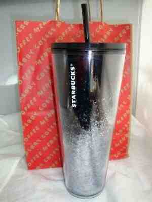 STARBUCKS 2019 Holiday Limited Edition Black Cascading Glitter Tumbler 24oz - Sold on eBay Dec, 28th 2019 for $25.17