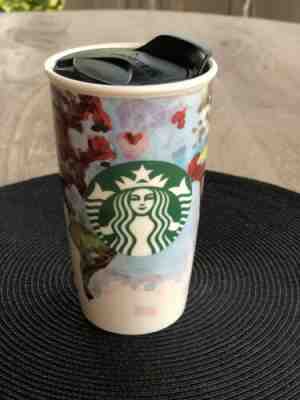 Starbucks 2015 Barista Art Shelby Kregel Watercolor Ceramic Tumbler Travel Mug - Sold on eBay Dec, 28th 2019 for $39.99