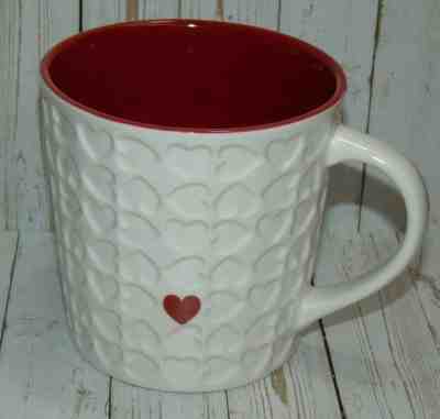 Starbucks Embossed Hearts Mug 16 oz Large Coffee Mug 2007 Red Interior Valentine - Sold on eBay Dec, 28th 2019 for $18.89