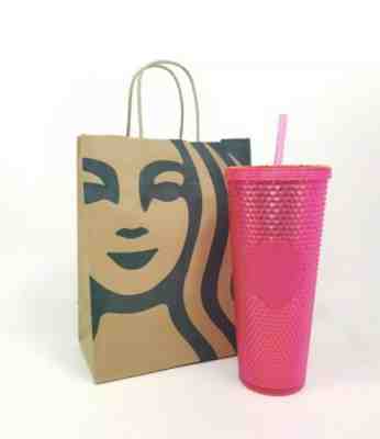 STARBUCKS 2019 Neon Pink Studded Cold Cup Tumbler IN HAND!!!  24 oz - Sold on eBay Dec, 28th 2019 for $38.99