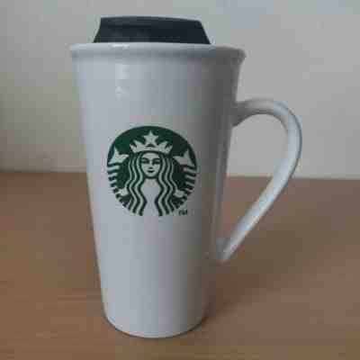 Starbucks tall white ceramic 16 oz Travel mug Mermaid siren logo 2012 with Lid - Sold on eBay Dec, 28th 2019 for $16.00