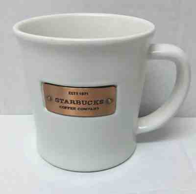 Starbucks Coffee 2010 All White Coffee Cup Mug 16 Oz Brass Detail Nameplate NEW - Sold on eBay Dec, 28th 2019 for $27.50